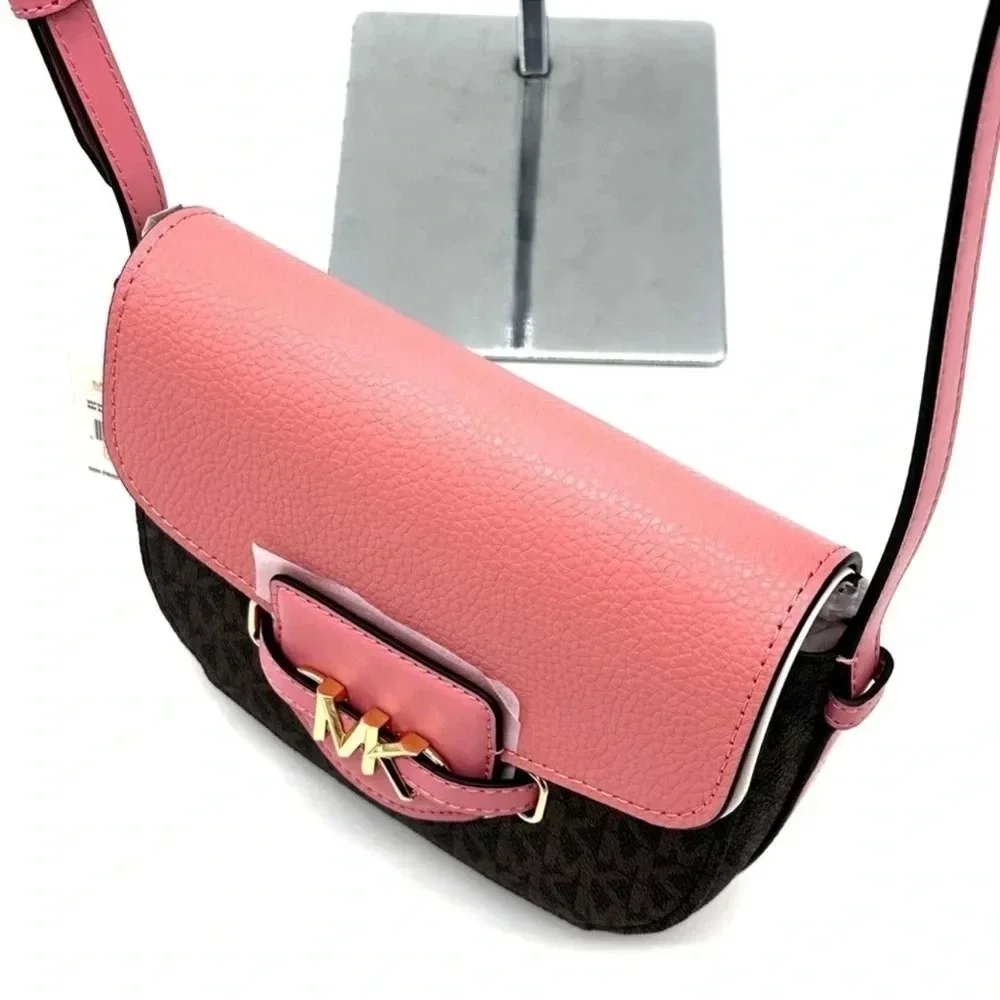 Michael Kors Small Reed Leather Saddle Crossbody Bag Brown/Pink (NWT) - Picture 7 of 12